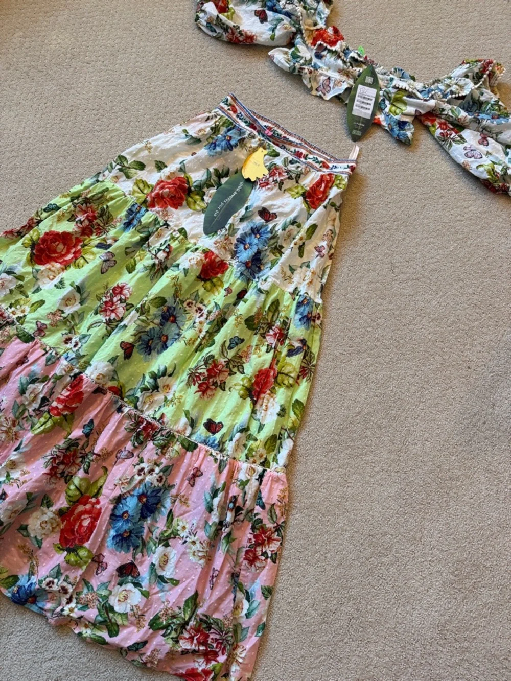 FARM Rio Floral Tiered 2 piece Maxi skirt and top in Pink, Green, White, Blue - Picture 4 of 6